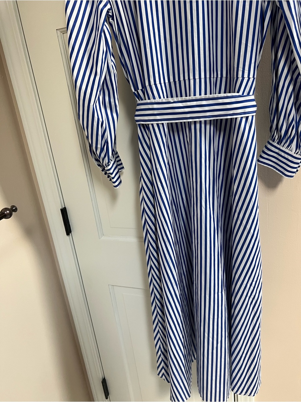 Lauren Ralph Lauren Blue & White Striped Maxi Shirt Dress with Lace Sleeve - Picture 5 of 7